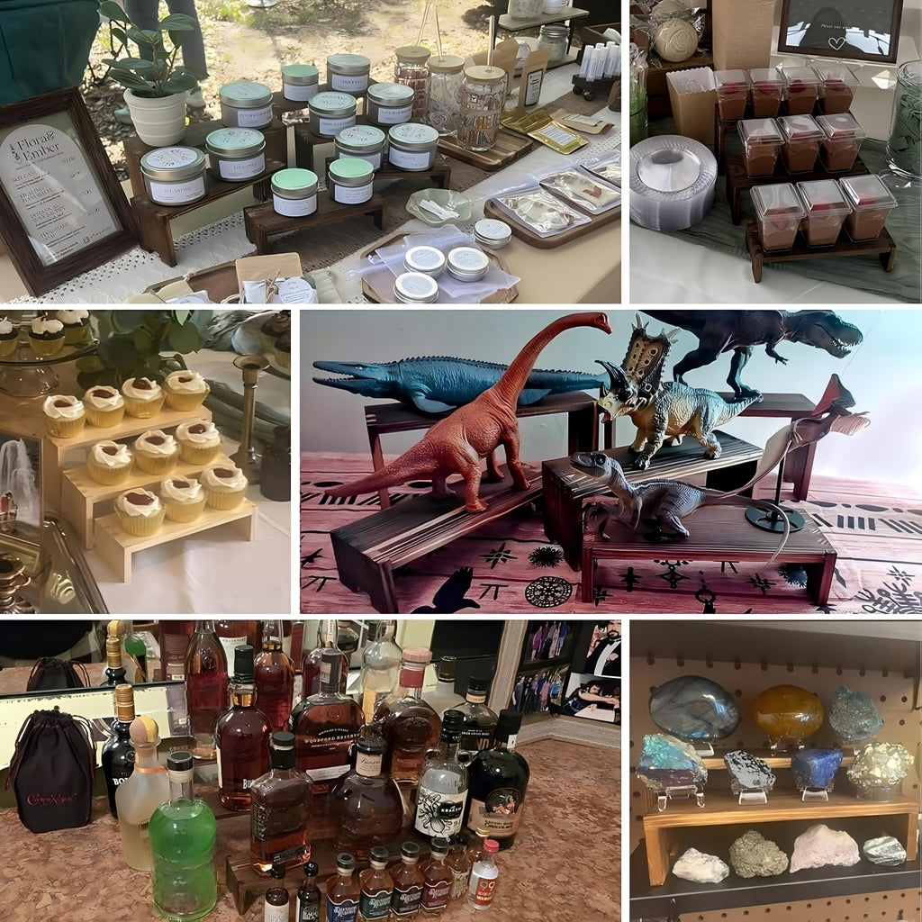 6/8pcs 2 Set Large Wooden Tiered Risers Display Stands for Vendor Events,Stackable Wooden Cupcake Display Stand,Farmhouse Decor Wood Dessert Table Display Set,Vendor Booth Display Items,Food Display Risers for Party