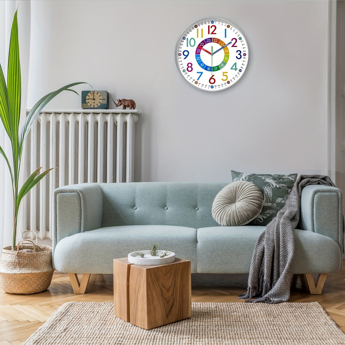 Learning Wall Clock for Kids, Colorful 8 10 or 12 Inch Time-Telling Teaching Clock with Silent Quartz Movement and Plastic Frame for Bedroom and Classroom