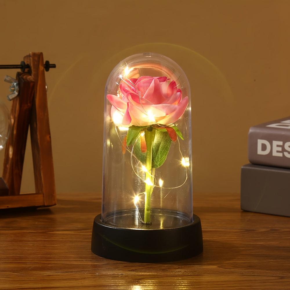 Immortal Flower Artificial Rose Dome Cover Glow Home Ornaments Decorative Valentine'S Day Gift Birthday Gift