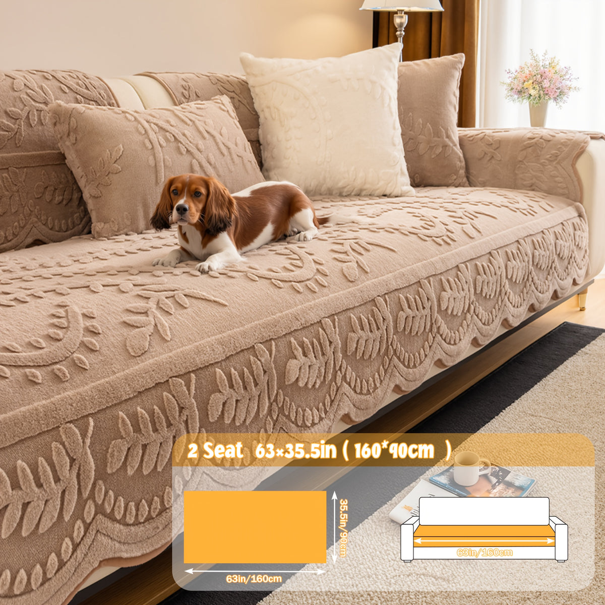 1pc Thickened Quilted Machine Washable Sofa Cushion, Faux Rabbit Fur Comfort Warm Non-slip Plush Sofa Cover, Breathable and Comfortable Pet-friendly for Bedroom, Office, Living Room, Suitable for 2/3/4-seater Sofa, Home Winter Decor, Christmas Gifts