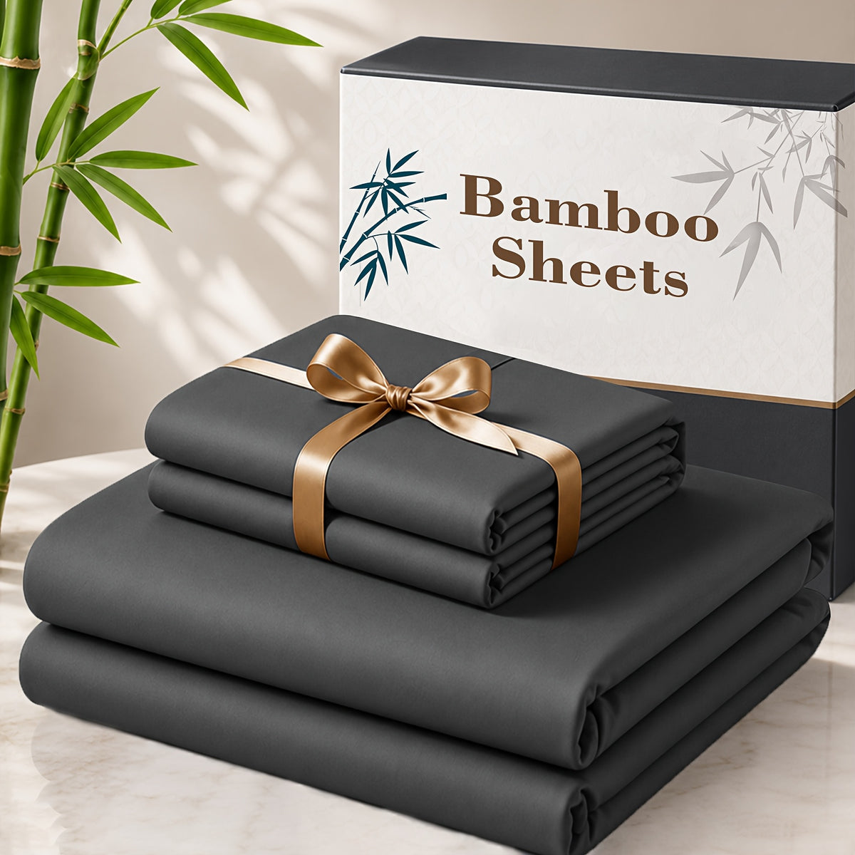 3/4pcs Cooling Bamboo Bed Sheet Set, 3000 TC Extra Deep Pocket 20 Inch Bed Sheet, Children Luxury Soft Hotel & Cooling Sheet Set for Hot Sleepers, Wrinkle And Shrink Resistant, Fitted Sheet And Flat Sheet And Pillowcases, Twin/Full/Queen/King