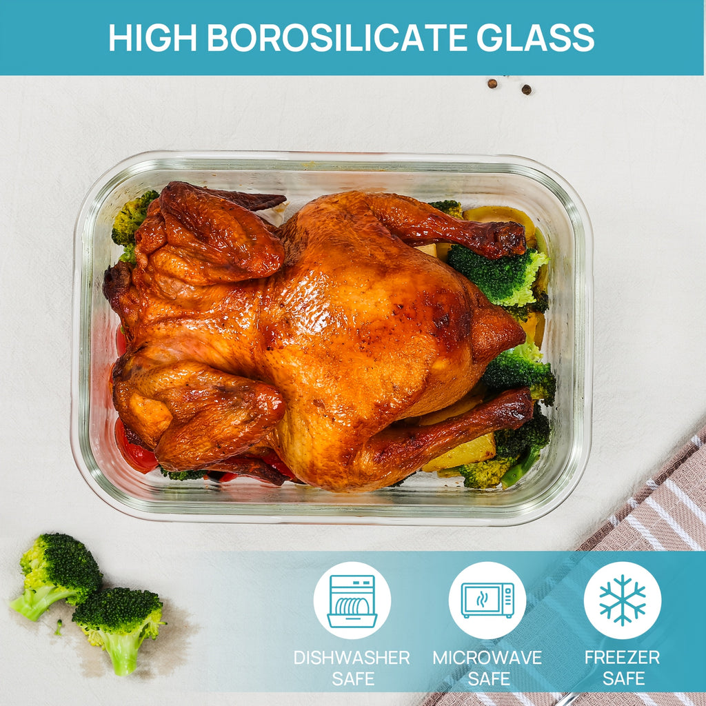2Pack 1860ml/ 63oz Large Glass Storage Containers With Lids, Baking Container With Snap Airtight Lids For Microwave, Oven, Meal Prep Food Container Set, Leak Proof, For Freezer, Dishwasher