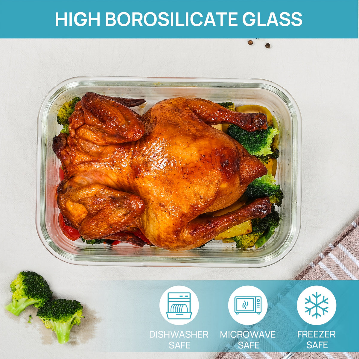 2Pack 1860ml/ 63oz Large Glass Storage Containers With Lids, Baking Container With Snap Airtight Lids For Microwave, Oven, Meal Prep Food Container Set, Leak Proof, For Freezer, Dishwasher
