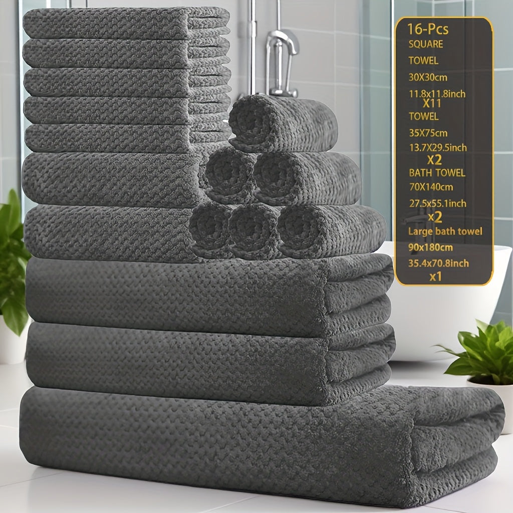 16pcs Coral Velvet Towel Bath Towel Set, 1 Oversized Bath Towel, 2 Bath Towels, 2 Hand Towels, 11 Square Towels, Suitable for Hotels, Home, Travel, Spa