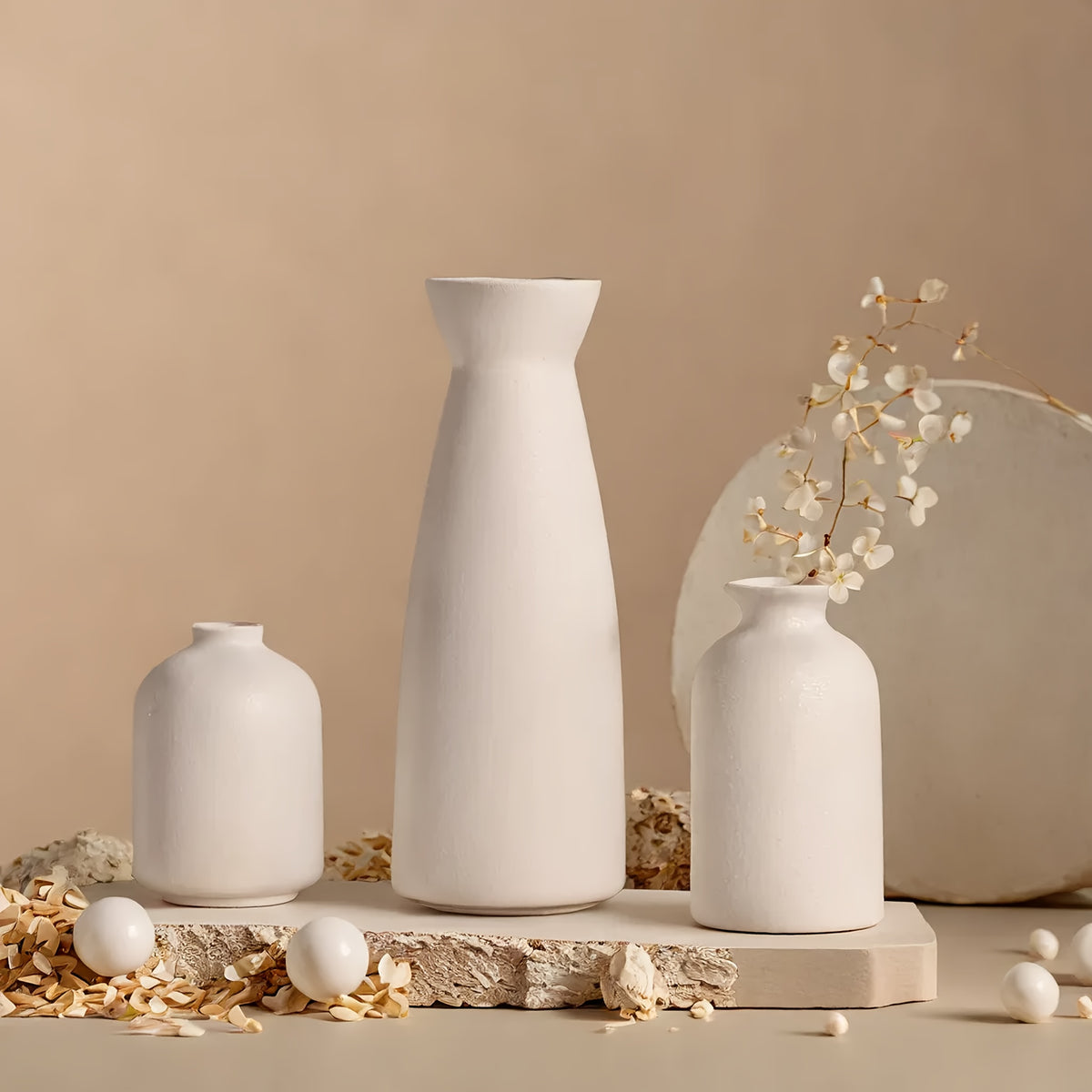 3pcs Boho/Bohemian Ceramic Vase Set - Matte Nordic Minimalist Modern Geometric & Floral Designs for Elegant Home Decor | Perfect for Living Rooms, Entryways, Bookshelves, TV Consoles, Bathroom Vanity | Holiday Birthday Gifts Vases Home Decor