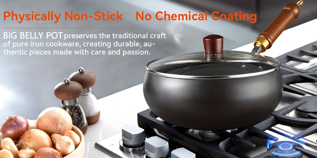 PokEpic Japanese Wok, Ideal for Pots And Pans Set, Large Bellied Non Stick Cookware, Heat Resistant Handle, Fit Gas Induction Stoves, Pressure Cooker Fast Stew, Chafing Dish Alternative, Kitchen Accessories & Gadgets, for Camping, Soups Stewing