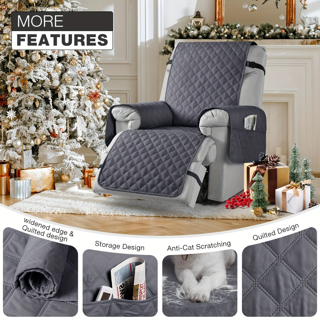 100% Waterproof Recliner Chair Cover, 1pc Non-Slip Recliner Covers With Pocket, Washable Reclining Chair Cover For Dogs Cats, Furniture Protector With Adjustable Strap, Home Decor