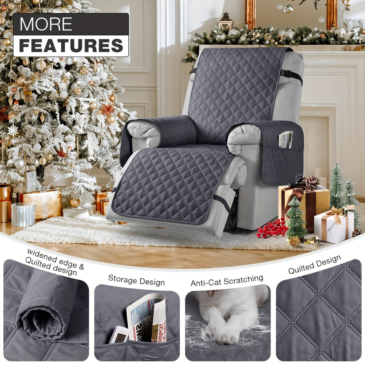 100% Waterproof Recliner Chair Cover, 1pc Non-Slip Recliner Covers With Pocket, Washable Reclining Chair Cover For Dogs Cats, Furniture Protector With Adjustable Strap, Home Decor