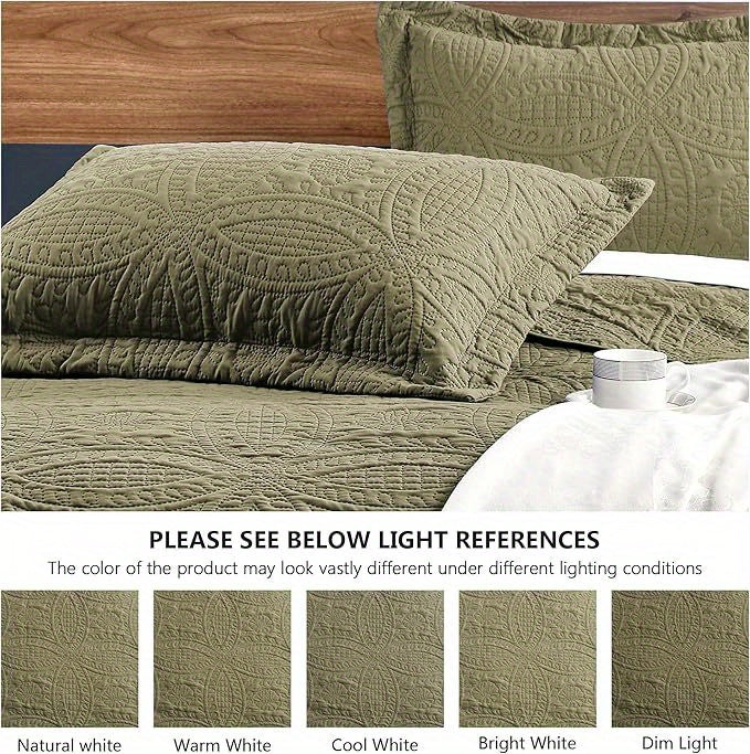 Quilt Set Bedspreads - Soft Bed Winter Quilt Lightweight Microfiber Bedspread- Modern Style Coin Pattern Coverlet for All Season - Keep Warm 3pcs (1 Quilt, 2 Pillow Shams)