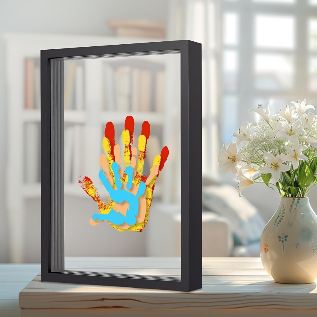 Family Handprint Kit - Handmade Keepsake Wooden Frame - Family Gift - for New Parents And Parents-To-Be, Includes 6 Acrylic Paint Colors