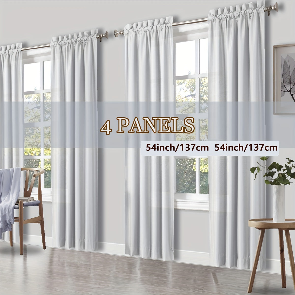 4 Panels Curtains, Solid Color Simple Rod Pocket Light Filtering Curtains, Suitable for Living Room, Office Home, Bedroom Decoration