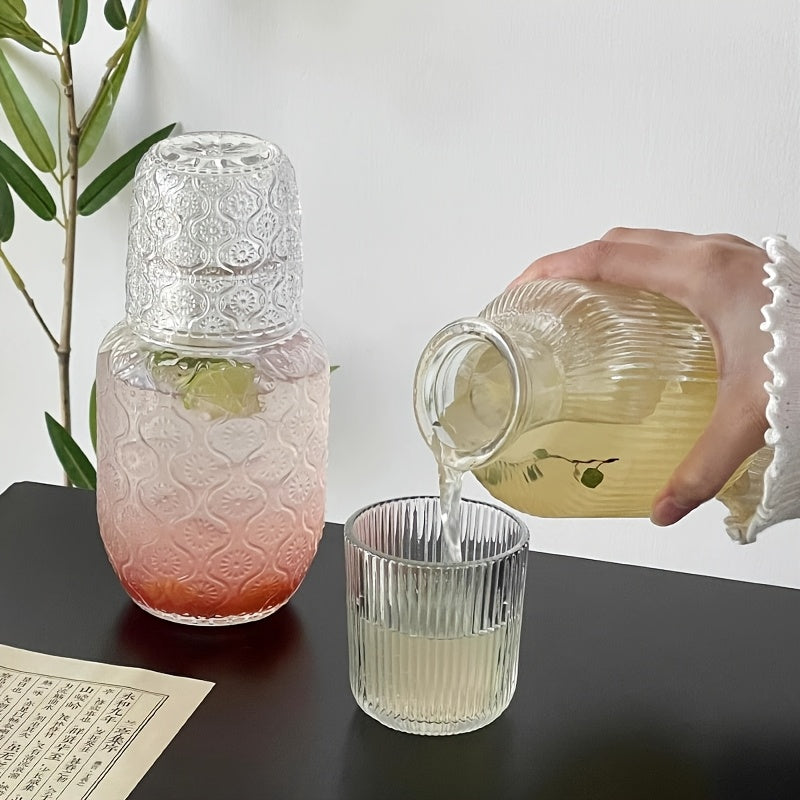 1 Set of Bedside Water Kettle Set (Including Cup) | Bathroom Mouthwash Decanter | Modern Transparent Glass Water Kettle Suitable for Bedroom Bedside Table | Night Cool Drink | Valentine'S Day/Home Gift