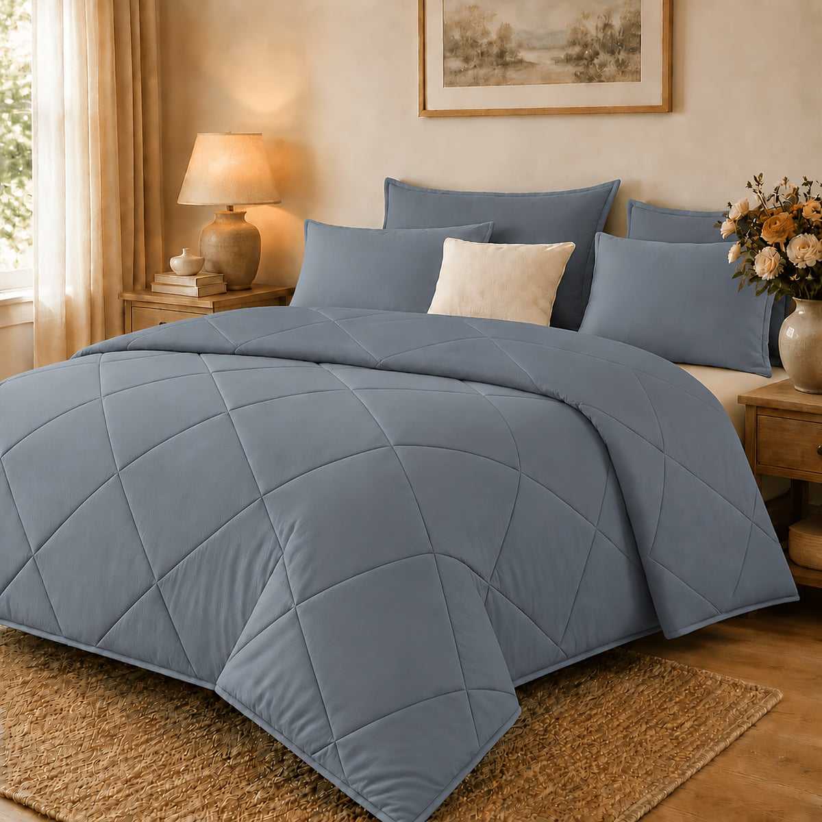 2/3pcs Solid Color Diamond Quilted Large/King Size Bedding, Soft, Comfortable, and Fluffy with Microfiber Filling and Lightweight, Breathable Fabric. Easy to Care for, Warm for All Seasons. Includes Comforter and Pillowcases. Luxurious Quality