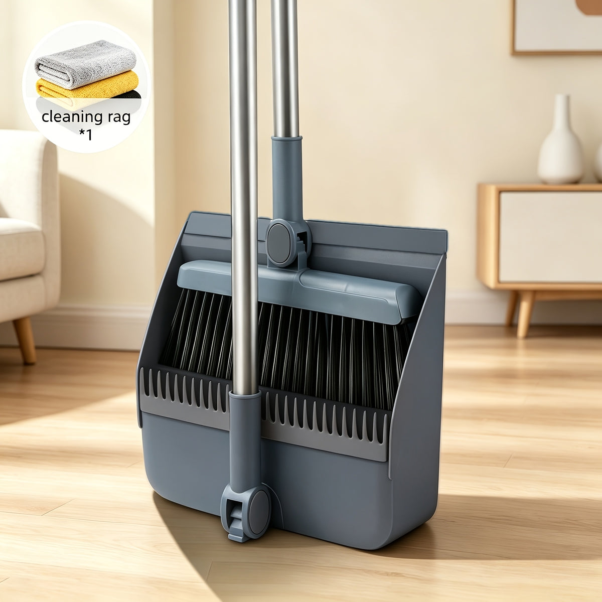 3-in-1 Upright Broom And Dustpan Combo, Long Handle Floor Sweeping Brush Set With Comb Teeth Dustpan, Garbage Bag Holder, Indoor Outdoor Cleaning Kit For Kitchen, Balcony, Patio, Garage, Party Cleanup