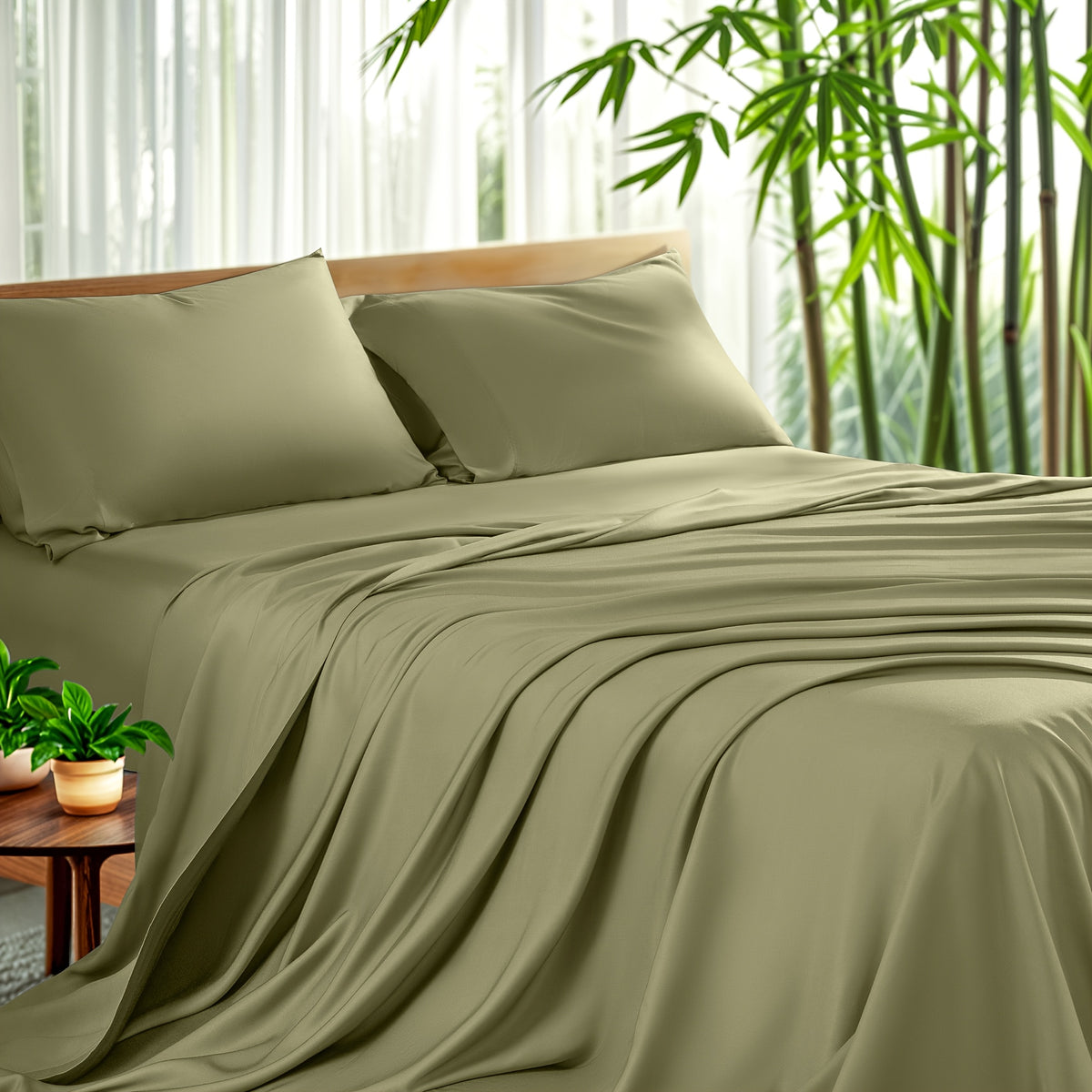 4pcs Cooling Bamboo Sheet Set, All-Season Comfort, 16" Deep Pocket, Wrinkle & Shrink Resistant, Y Soft Hotel Quality Bedding, Includes Fitted Sheet, Flat Sheet & 2 Pillowcases, Luxury Gift Box Packaging
