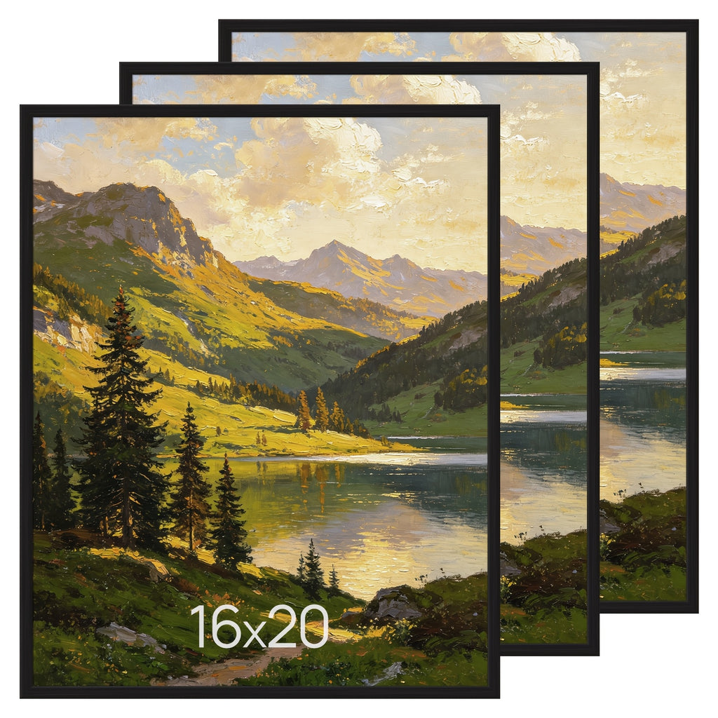16x20 Picture Frame Black 3 Pack, Scratch-Proof Poster Frames for Photo Gallery - Slide-In Strips, Horizontal Or Vertical Wall Mounting, Suitable for Photos, Posters, Mother's Day Gift