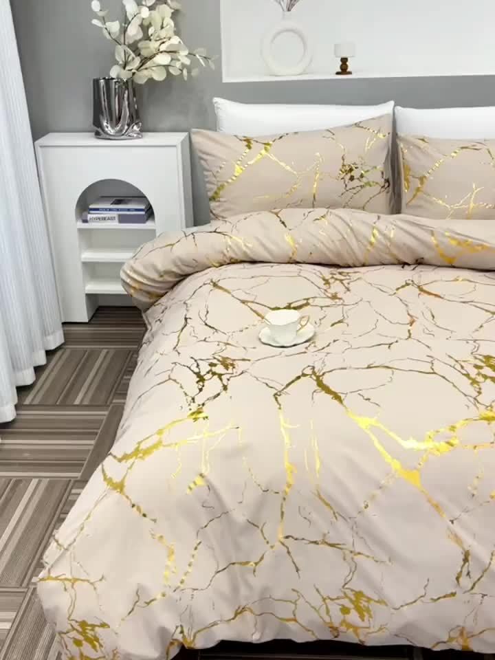 3pcs High-Grade Super Soft Breathable Bronzing Texture Duvet Cover Set (1 Duvet Cover+2 Pillowcases Without Pillow Core), at Home Dormitory All-Season