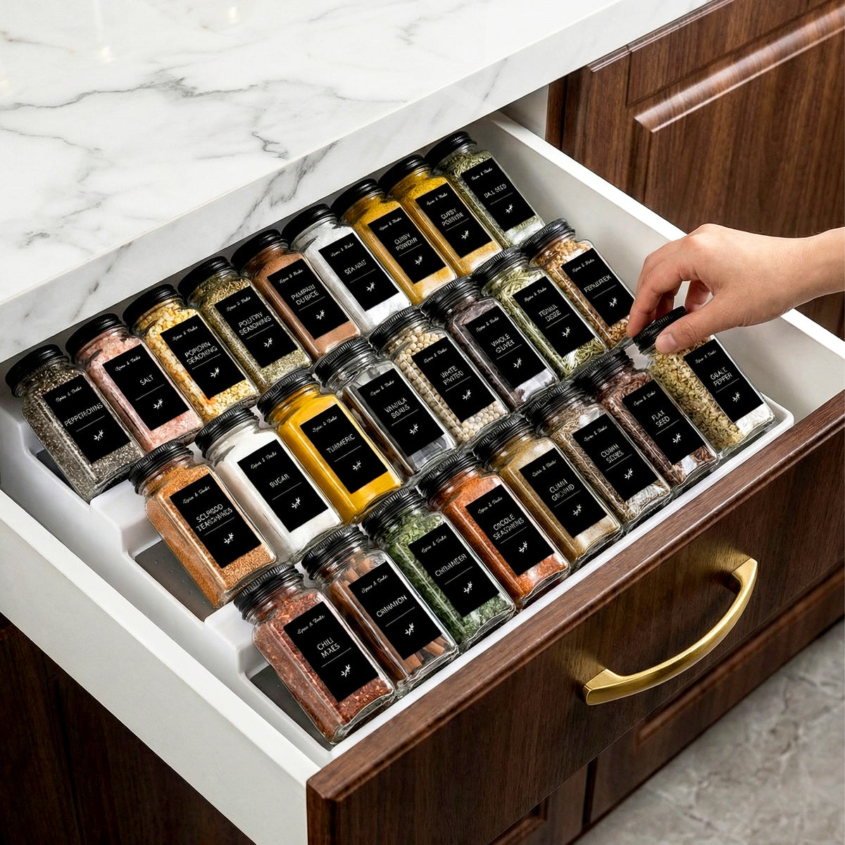 whonline 16pcs/24pcs/36pcs/48pcs Spice Jars, 4oz Glass Spice Jars with Labels - Shaker Lids, Collapsible Funnel, Brush and Marker, Seasoning Bottles for Spice Rack Drawer Cabinet