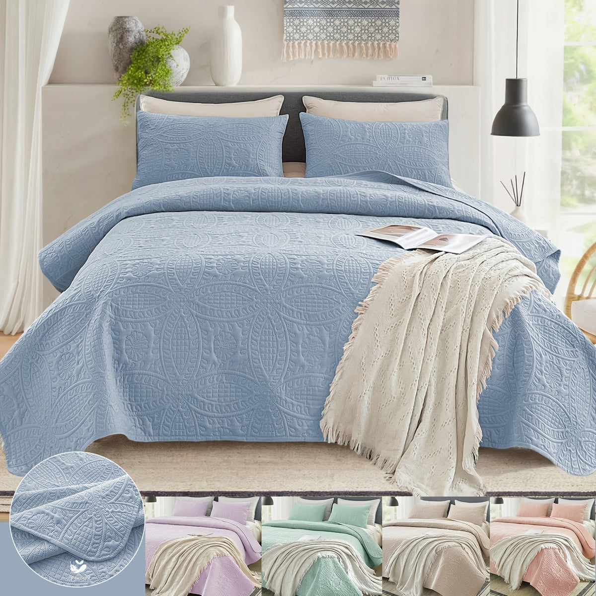 Lightweight Quilted Comforter -1pc Soft And Breathable White Bedspread, Modern Style Coin Pattern Quilt, Air-conditioned Quilt, Holiday Gifts For Family And Friends, Five-Star Hotel Sleep Experience-Excludes PillowcasesAll Seasons