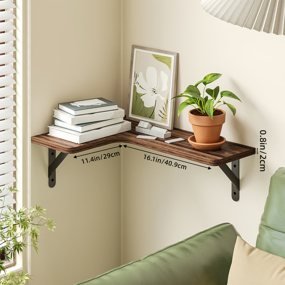 Rustic Wood Corner Floating Shelves, 5-Piece Color Options or 6-Piece Black Wall Storage Set for Bathroom, Kitchen, Bedroom and Living Room Displays