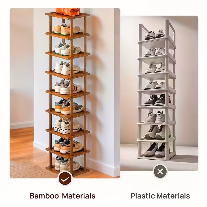 1pc 3/6/9 Layers Bamboo Shoe Rack, Capable Of Storing 3/6/9 Pairs Of Shoes, Wood Grain Decoration, Easy to Assemble, Space Saving, Suitable for Entrances, Living Rooms, Bedrooms, And Dormitories. Brown. Multi Layer Independent Storage Rack.