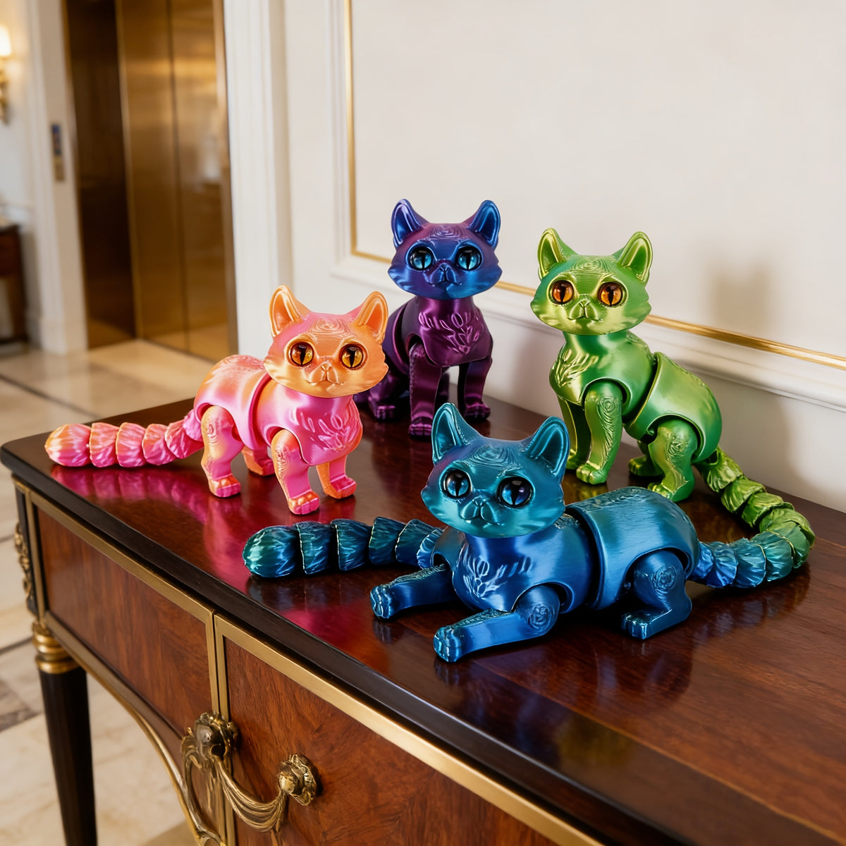 6pcs Random Color 3D Printed Cat Figurines, Cool And Realistic Decorations, with Freely Controllable Joints, Capable of Changing Into Various Poses, Suitable for Home, Desktop Display Ornaments, Adding Ambiance! Best for Christmas Teen Gift