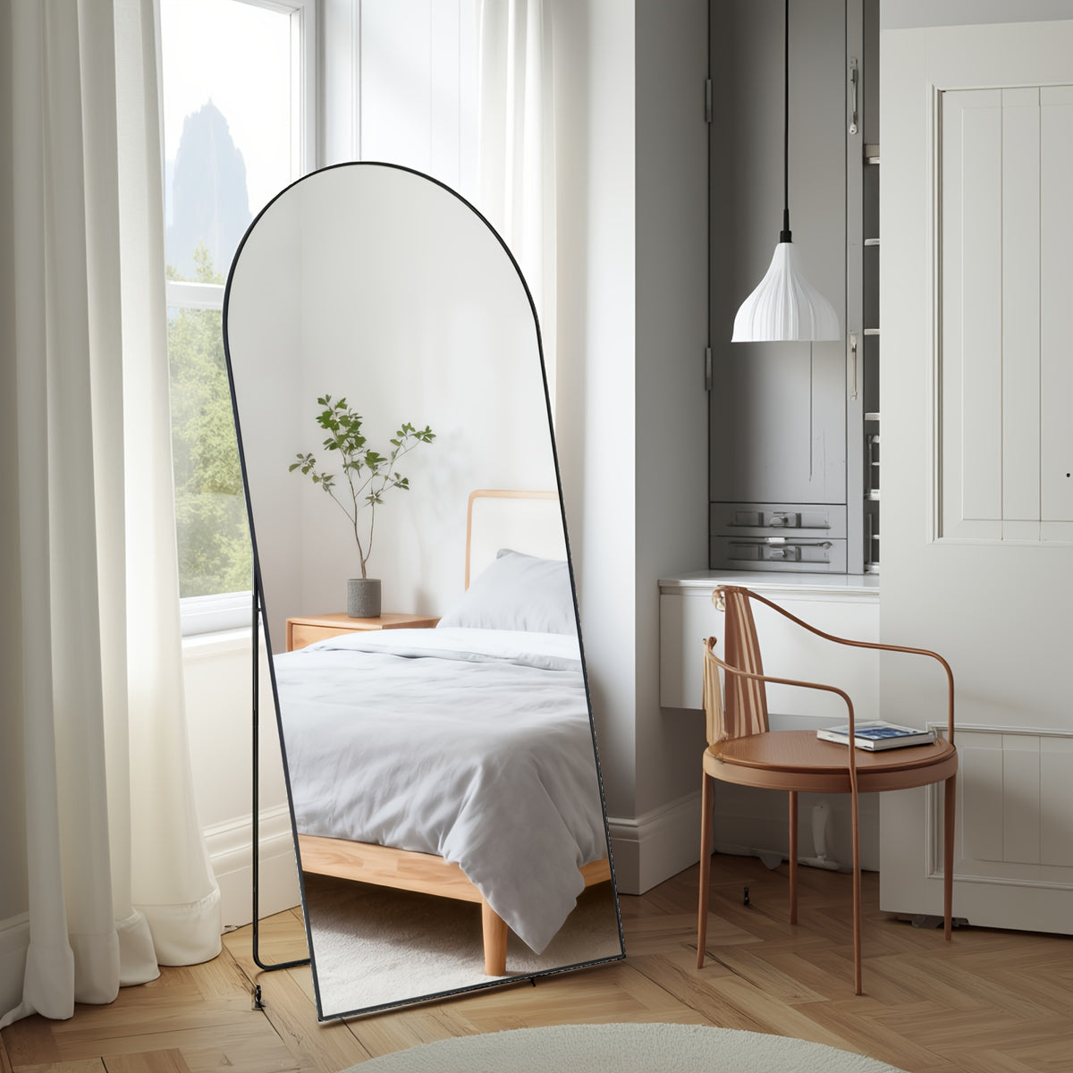 Standing Full Length Mirror with Stand and Hanging Hardware (Arched/Rectangular, Multiple Sizes) | Steel Alloy Frame & Shatter-Proof Glass for Bedroom, Living Room, Hallway, Cloakroom, Modern Home Decor