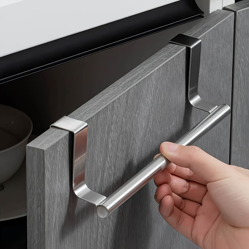 2pcs Cabinet Door Towel Bar, Dishwashing Towel Rack, Stainless Steel Towel Holder, Over The Door Hand Towel Hanger for Kitchen Bathroom Cupboard