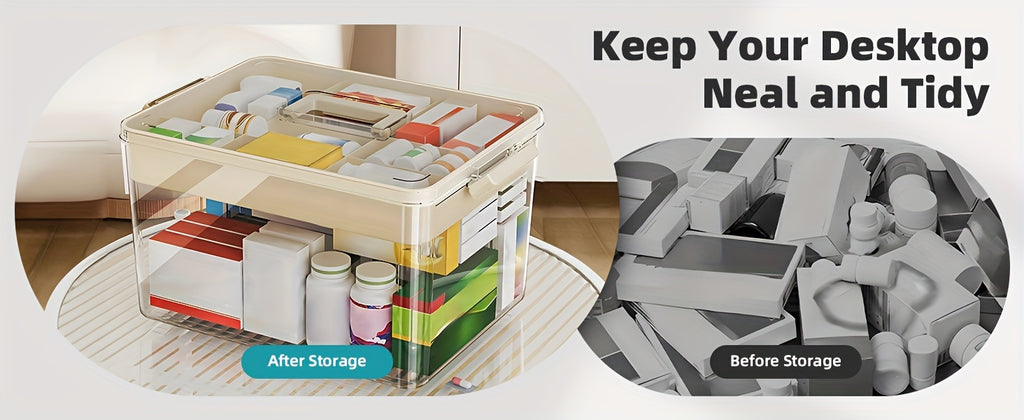 1pc Large Capacity Medicine Storage Box with Easy-Grip Handles - Durable, Multi-layered Plastic Pill Organizer for Household, Travel & Office Use - Secure, Space-Saving Sundries Storage Solution