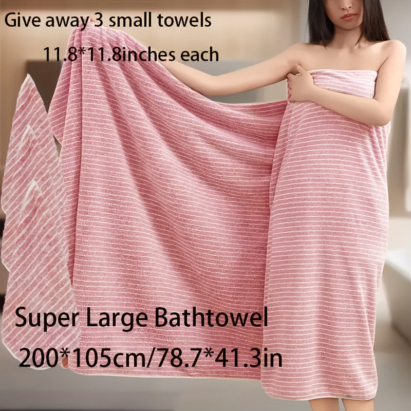 4/8pcs Set, Including One Oversized 41.34X78.74 Inch Star Striped Bath Towel And Three Small Square Towels 11.81X11.81 Inches. Made Of Highly Absorbent Coral, It Dries Quickly Without Shedding Hair. This Includes Beach Towels
