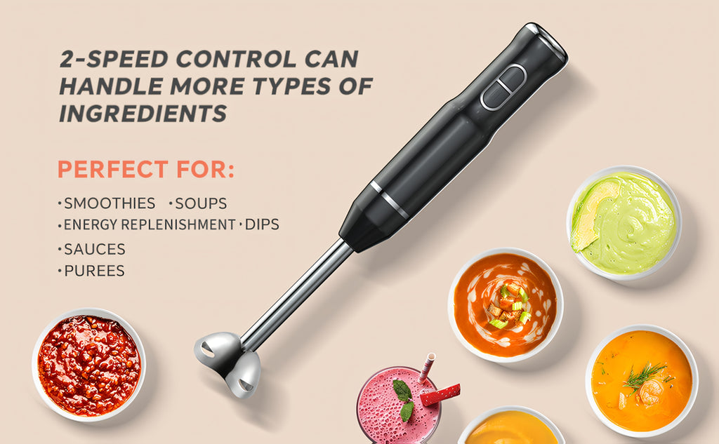 Lalayuan Electric Immersion Blender, Power Handheld Blender, 400W Portable Stick Mixer with 2 Mixing Speeds&Turbo Mode, 304 Stainless Steel Blades, Easy to Grip Speed Corded Hand Mixer, Perfect for Soup Smoothie Puree Food Fruit, with Detachable Base