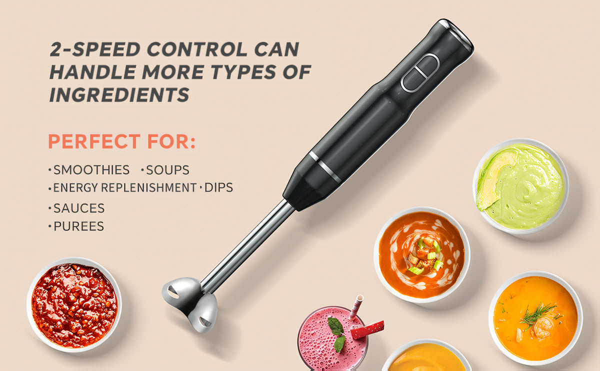 Lalayuan Electric Immersion Blender, Power Handheld Blender, 400W Portable Stick Mixer with 2 Mixing Speeds&Turbo Mode, 304 Stainless Steel Blades, Easy to Grip Speed Corded Hand Mixer, Perfect for Soup Smoothie Puree Food Fruit, with Detachable Base