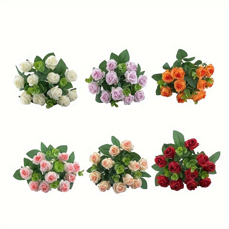 4 Bunches of Realistic Artificial Roses - Vibrant Pink, Red, White And Green Plastic Faux Flowers, Suitable for Valentine'S Day, Weddings, Home Decoration, Indoor/ Outdoor Flower Arrangements (No Maintenance Required)