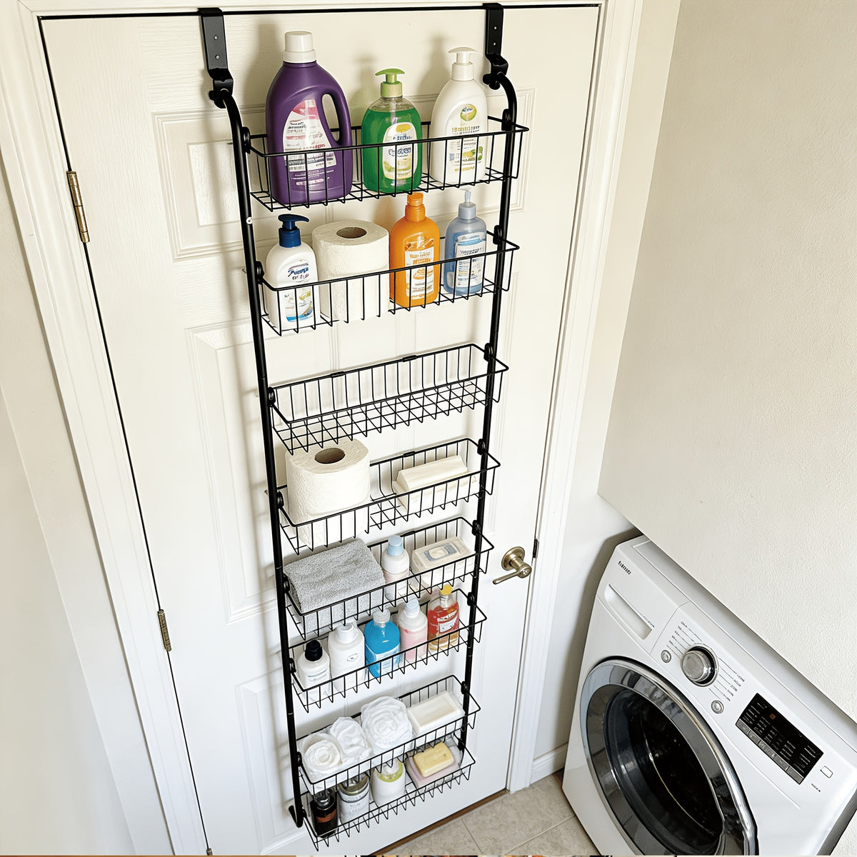 8-Tier & 6-Tier, Over The Door Pantry Organizer, Metal Hanging Storage Shelf, Adjustable Baskets, Spice Rack, For Kitchen, Pantry, Laundry, Bathroom, Multifunctional, Black & White, Door-Mounted Organizer, Utility Racks
