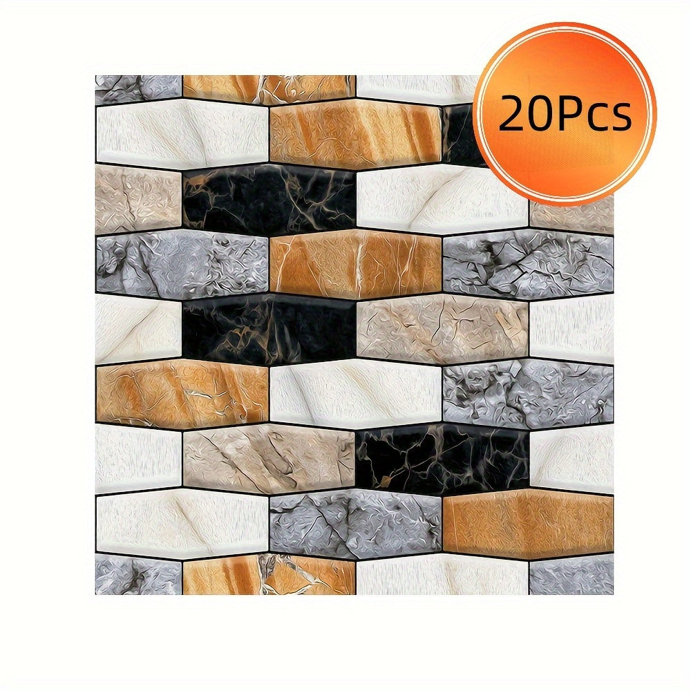 20pcs Self Adhesive Tile Wall Sticker Home Decor 3D PVC Sticker Covers for Kitchen Cupboard Bathroom Wallpaper Waterproof Wallpaper