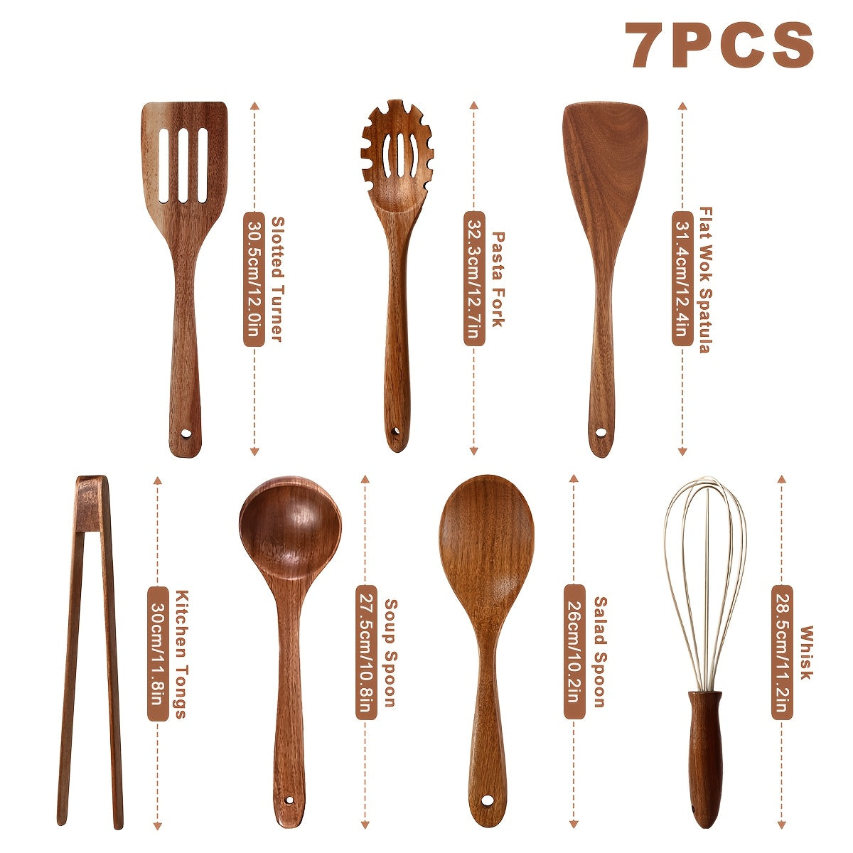 3/5/7Pcs Premium Wooden Kitchen Utensils Kit -Ergonomic Handles Natural Wooden Spoons Spurtle Ladle and Wok Spatulas Heavy-Duty Wooden Utility Set for Non-Stick Pans Heat Resistant Easy to Clean and Durable Kitchen Essentials Cookware Accessories