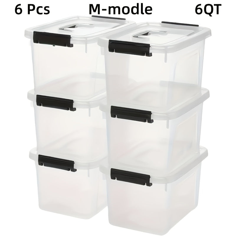 6pcs Transparent Plastic Storage Box, Stackable Storage Container with Lock Cover And Handle, for Organizing, Books, Beads, Pantry Items, Multi-purpose Home Storage Accessories The Best Gifts for Thanksgiving And Christmas