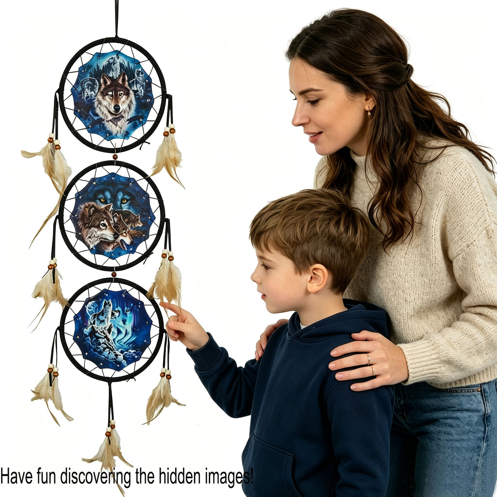 Wolf Dream Catchers For Wall Decor, Ideal Bedroom Wolf Home Decor, Dream Catcher For Boy Kids Wolf Gift
