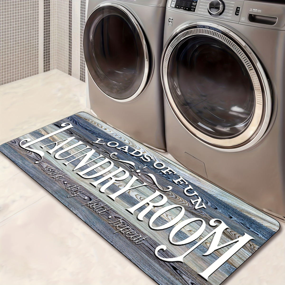 Non-slip Washable Laundry Room Runner Mat,Home Decor Floor Mat,Laundry Mat Home Decor,Laundry Room Accessories-Machine Washable Mat with Laundry-Themed Phrases