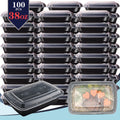 Black Meal Prep Containers 38 oz with Lids, 50 or 100 Rectangular Food Boxes for Stackable Lunch Storage, Takeout, Picnics and Freezer Organization