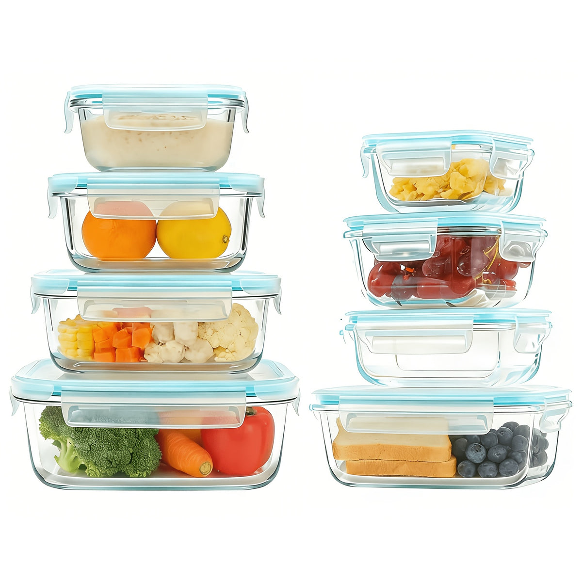 Premium Glass Food Storage Containers, Airtight Leak-Proof BPA Free Stain-Resistant Easy-Clean Design, Microwave Oven Freezer And Dishwasher Safe, 8pcs, for Meal Prep And Bento Boxes