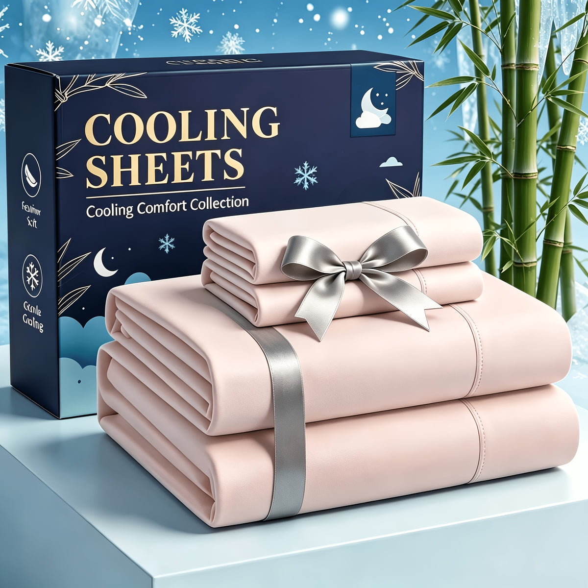 4pcs Cooling bedding - Extra Deep Pocket Breathable And Cooling - Suitable for Hot Sleepers And Sweats, Children Pillowcases, Flat Sheet And Fitted Sheet - A Perfect Gift for Family, Queen And King Sizes, Day Delivery - Random Color