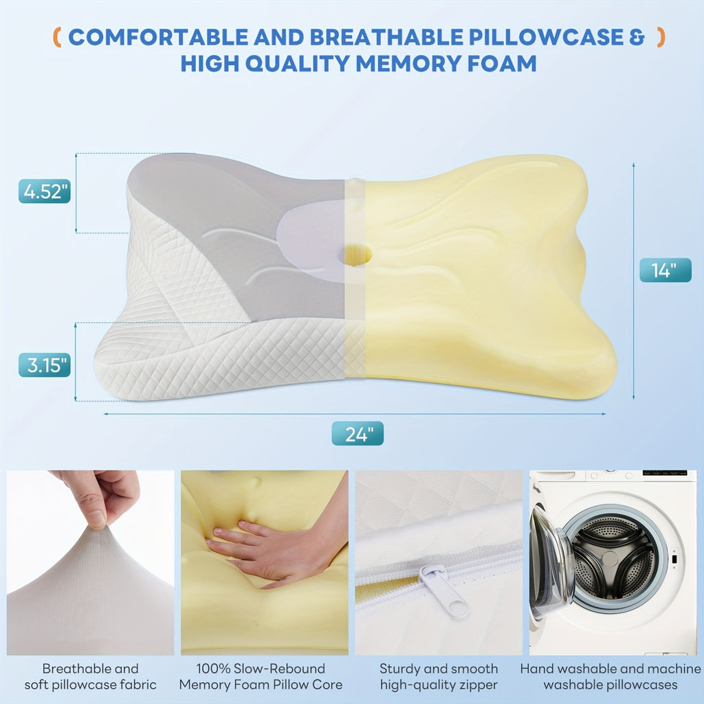 Cervical Neck Pillow, Ergonomic Contour Neck Pillows, Memory Foam Bed Pillow For Side Back Stomach Sleeper, Neck Pillow With Pillowcase