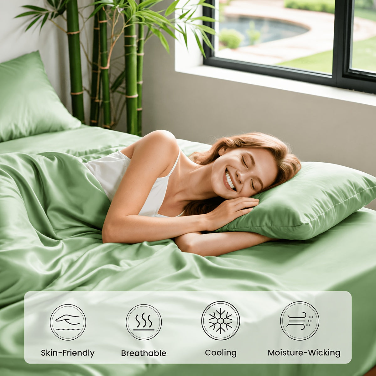 [Deep Sleep] 4/6pcs Bamboo Bed Sheet Set, Luxury Soft & Cooling Sheet Set For Hot Sleepers, 5 Star Hotel Experience Bed)Child Sheets Sets Deep Pocket Up To 16"Breathable Bedding For Room, Hotel 2200TC Bedding Sheets Queen Bed Sheets W/ Random Color