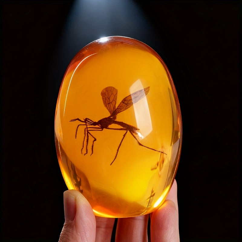 Handmade Amber Resin Mosquito Paperweight - Lifelike Dinosaur Era Collectible, Unique Christmas Gift, Home And Office Desk Decoration, Perfect For Nature Lovers And Collectors, Natural History Themed Gift