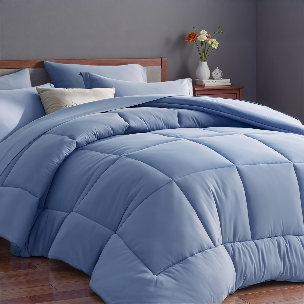 5/7pcs Luxurious Checked Pattern Comforter Set-Multiple Colors Plus Random Color Available, Breathable Comforter-Ultra Soft Fluffy Fiber Filling, Warmth For All Seasons-Bed In A Bag With Comforter, Flat Sheet, Fitted Sheet, Pillowcases