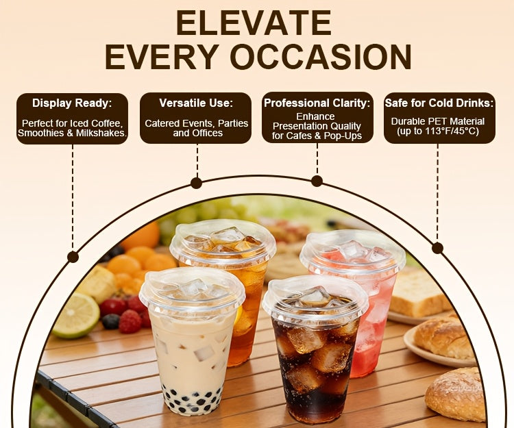 [100 Sets Of Plastic Cups with Lids]Frozen Cold Drink Storage Containers, Disposable Clear Plastic Cups with Lids, Iced Coffee Cups, Ideal for Iced Coffee, Smoothies, Milkshakes, Takeaway And Cold Drinks Perfect for Halloween, Christmas, And Parties