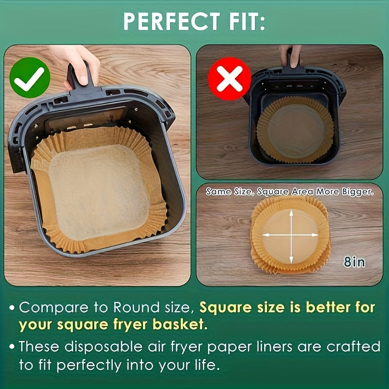 125/250 Count Air Fryer Paper Liners, Disposable Microwave Air Fryer Liners, Non-Stick Air Fryer Liners, Square Bleach-Free (8 Inches), Suitable for 5-8QT Air Fryers, Baking Microwave, Air Fryer Accessories