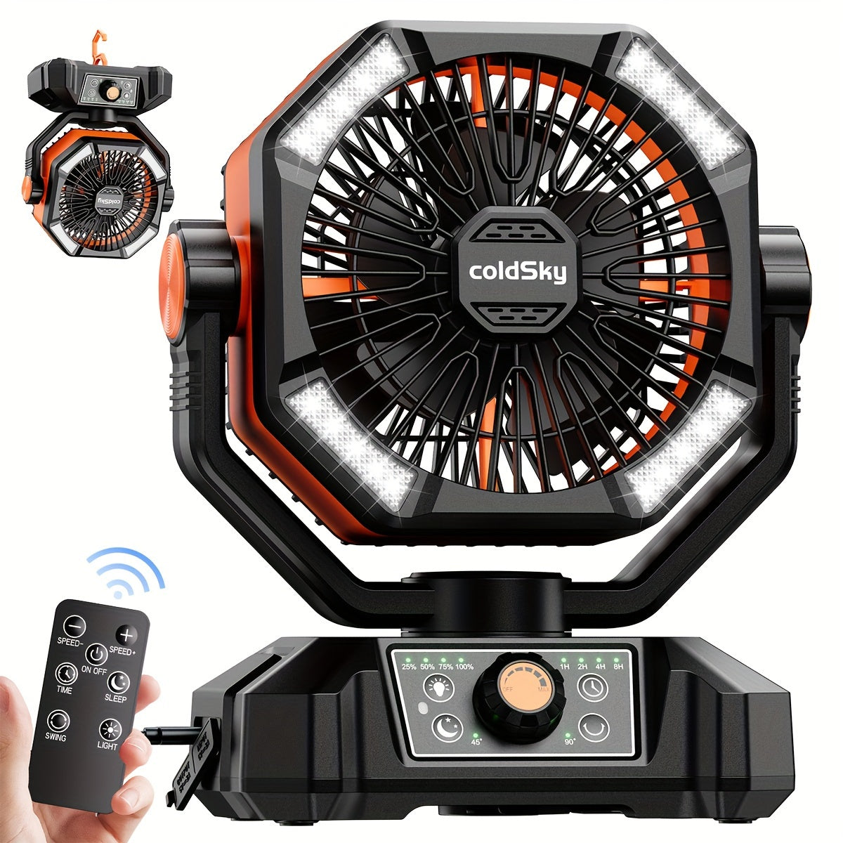 20000Mah Battery Powered Camping Fan - Dual Motor, 8-Speed with Remote Control & 4 LED Lanterns, Portable Outdoor Fan with Hook for Tent, Power Outage, Construction Site, For Outdoor Camping Travel