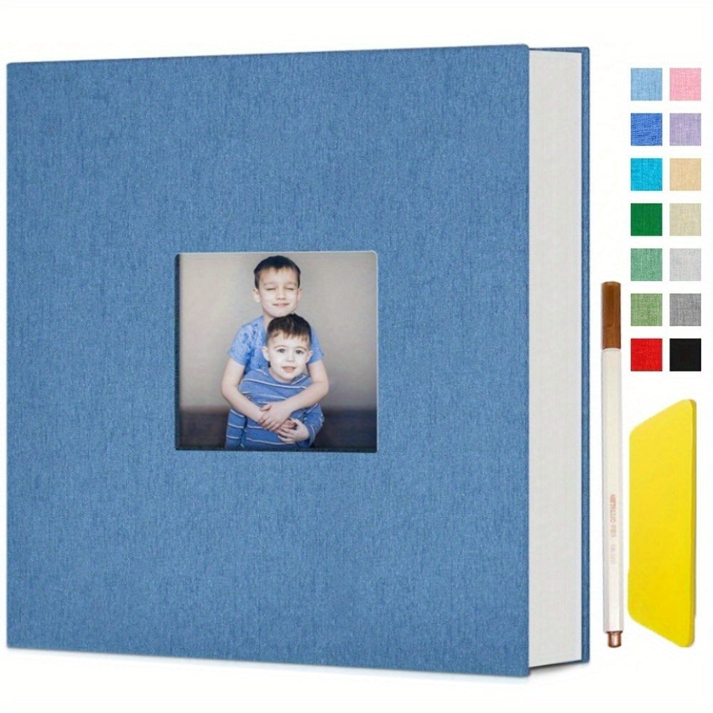 11.5*10.6in Photo Album Self Adhesive With Picture Display Window, 40/ 60 Pages Baby Memory Book For 4x6 8x10 Picture, Linen Cover Scrapbook For Wedding, Back To School Gifts, With Scraper And Two Metallic Pens Valentines Day Gifts